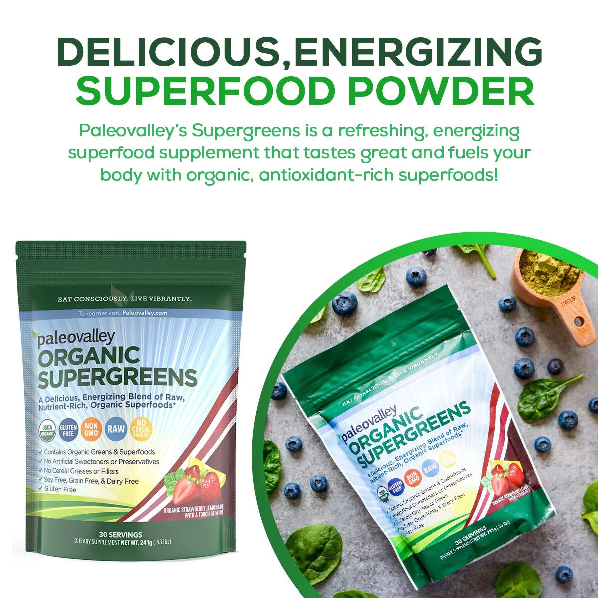 Organic Supergreens Raw Green Superfood Powder 30 Servings P552921