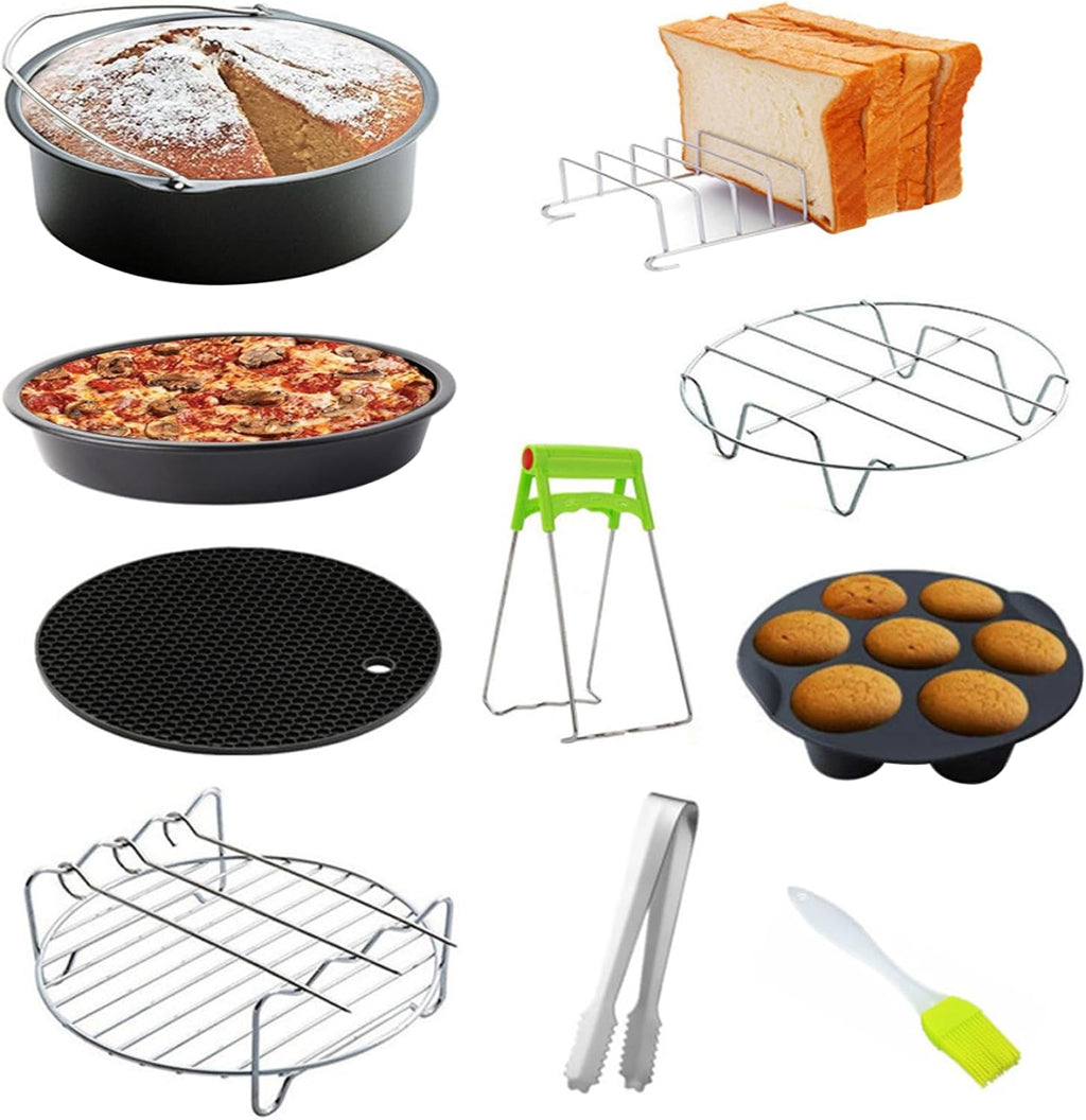 10PCS Air Fryer Accessory Kit with Baking Tray Baking Pan Barbecue Stand Non-Stick Coaster N420