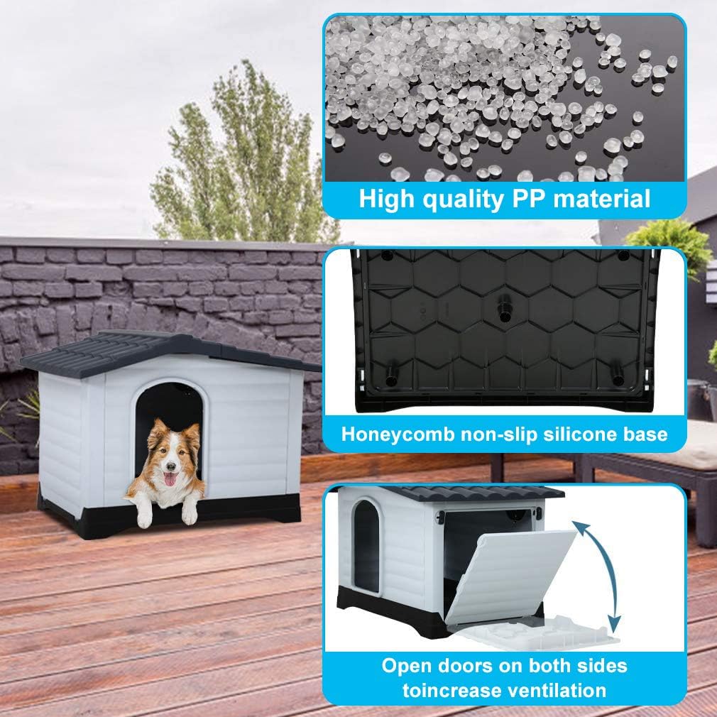 Large Water Resistant Plastic Dog House with Elevated Floor M49803