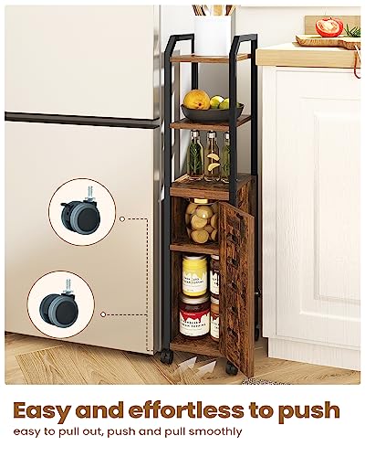 Black Bathroom Storage Cabinet with 4 Wheels and Adjustable Shelf W35497