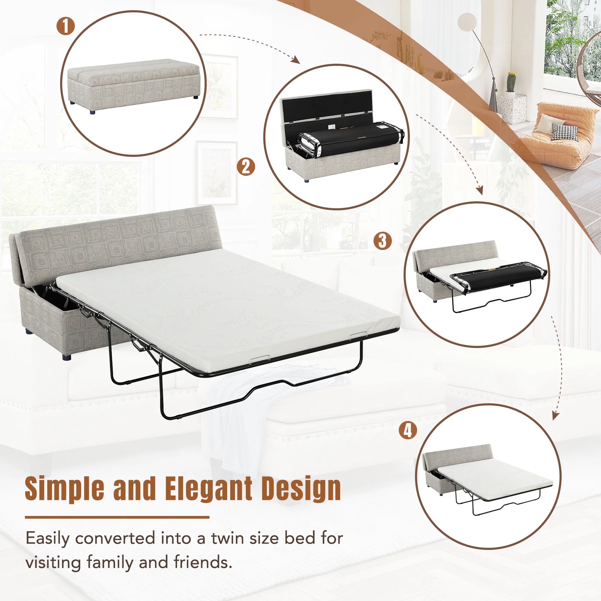 Gray Folding Ottoman Sleeper Bed with Mattress R91116