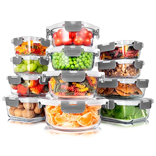 12-Piece Airtight Glass Food Storage Containers with Lids, Gray H484935