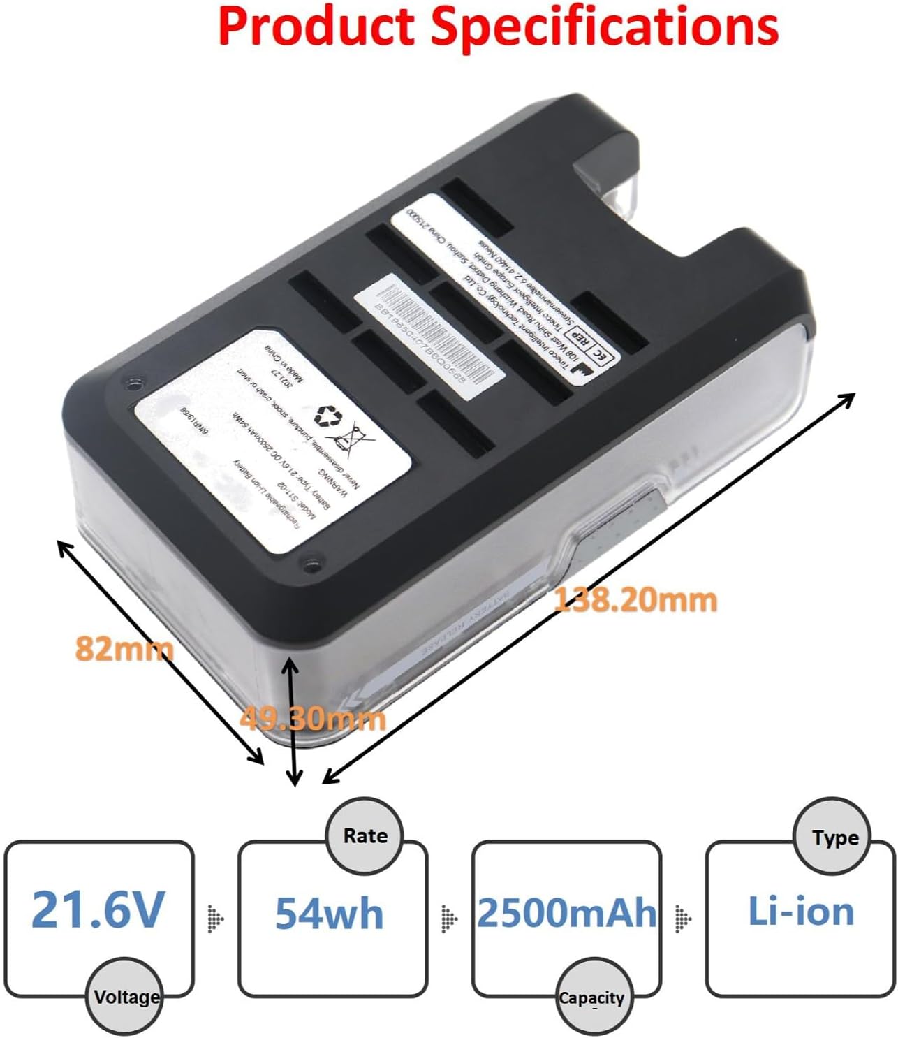 2500mAh 21.6V Replacement Battery for Cordless Vacuum Cleaner M418
