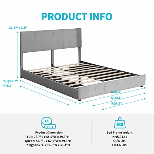 Full Bed Frame with 4 Storage Drawers, Upholstered Storage Bed Platform with Adjustable Headboard, Velvet Fabric (Beige) T643