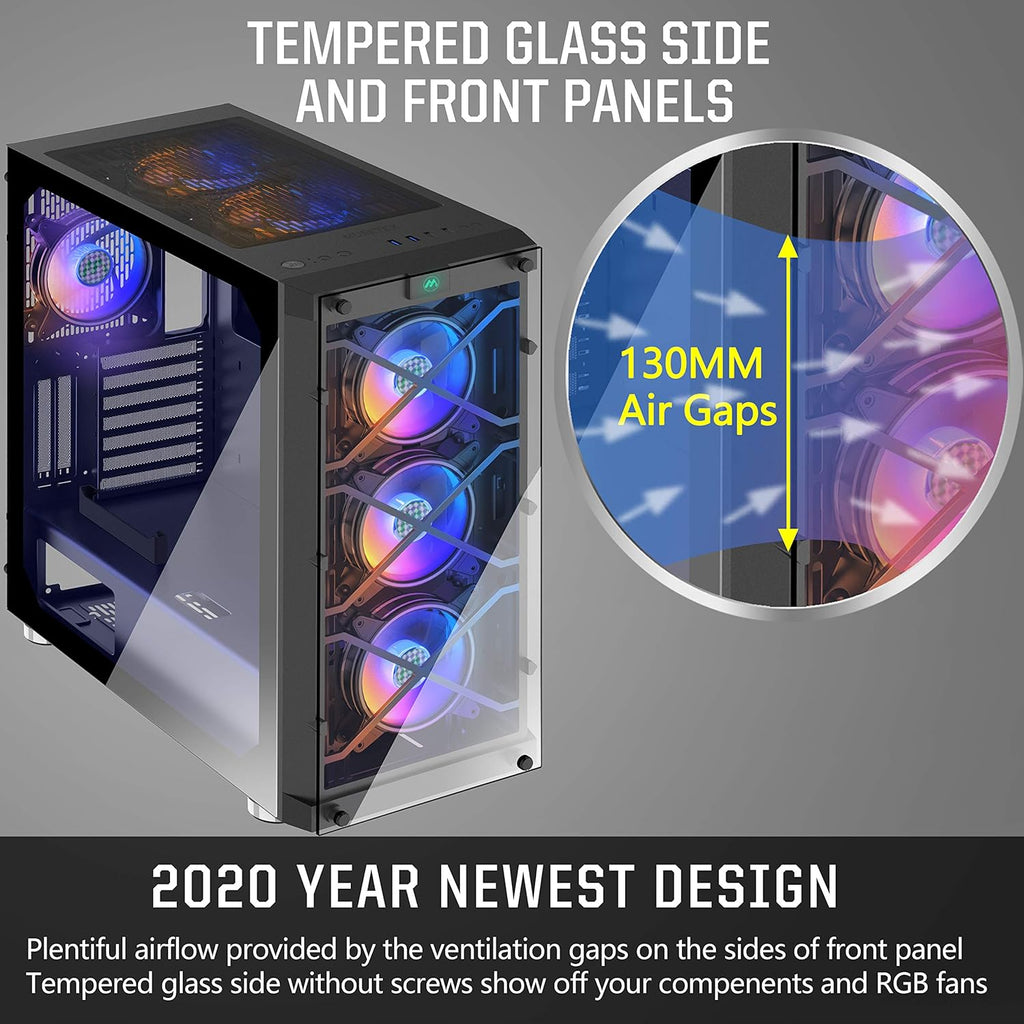 ATX Mid Tower Computer Case with Tempered Glass D892869