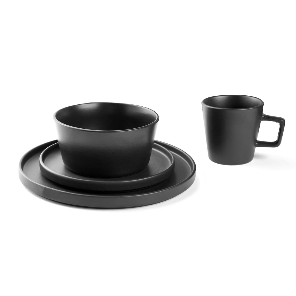 16 Pieces Stoneware Dinnerware Set, Service for 4 in Black Matte O70509