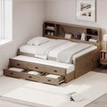 Full Size White Solid Wood Storage Daybed with Trundle Drawers Bookcase M61460