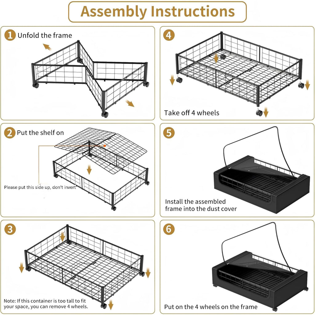 Black Under Bed Storage Drawers with Wheels and Cover N175820