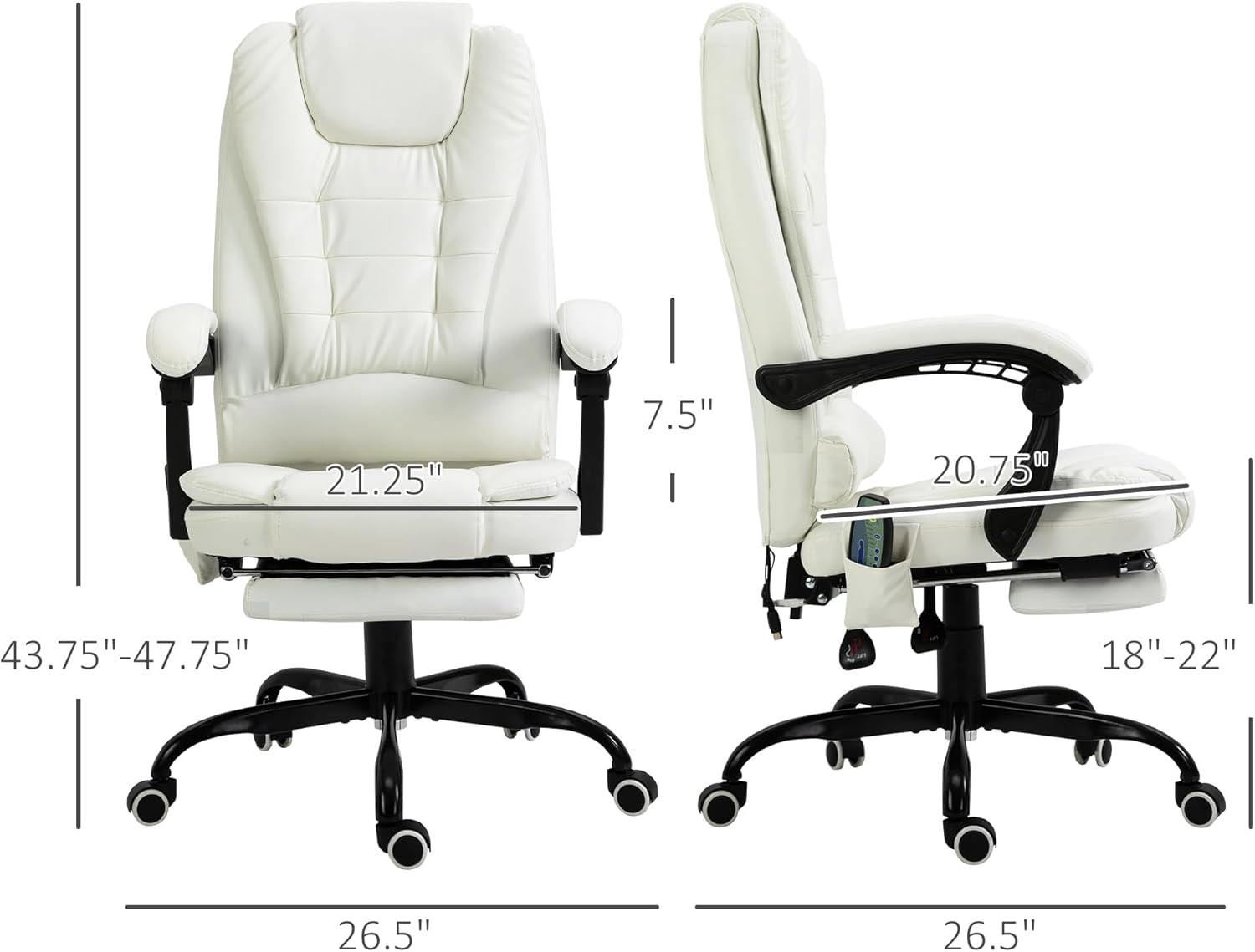 White PU Leather High Back Reclining Office Chair with Massage Foot Rest Heated X1476