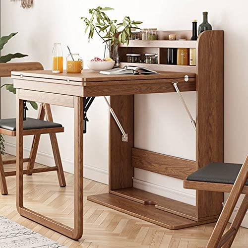 Wall Mounted Wooden Extendable Dining Table with Storage Shelf R624592