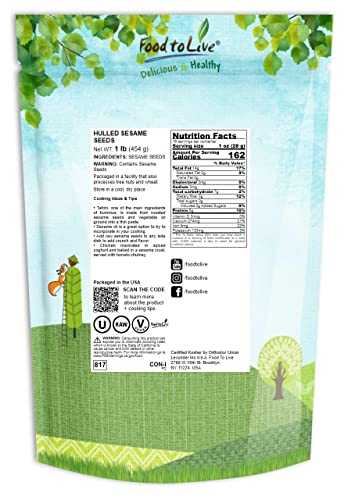 Hulled White Sesame Seeds, 1 Pound, Non-GMO, Kosher, Vegan, Unroasted, Bulk W213
