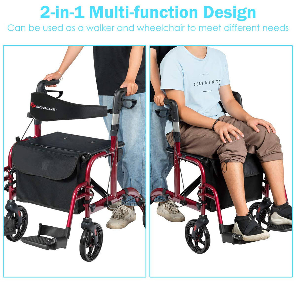 Red Aluminum Adjustable Rollator Walker E9862