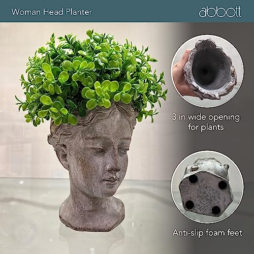 Grey Cement Goddess Head Planter T56551