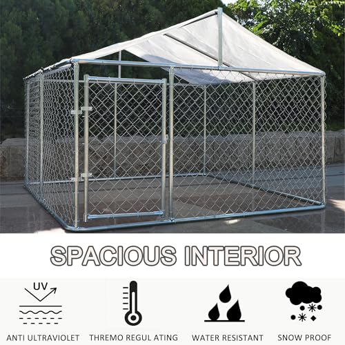 Large Galvanized Steel Chain Link Dog Kennel Pen with Roof, 90 x 90 x 65 Inch M546605