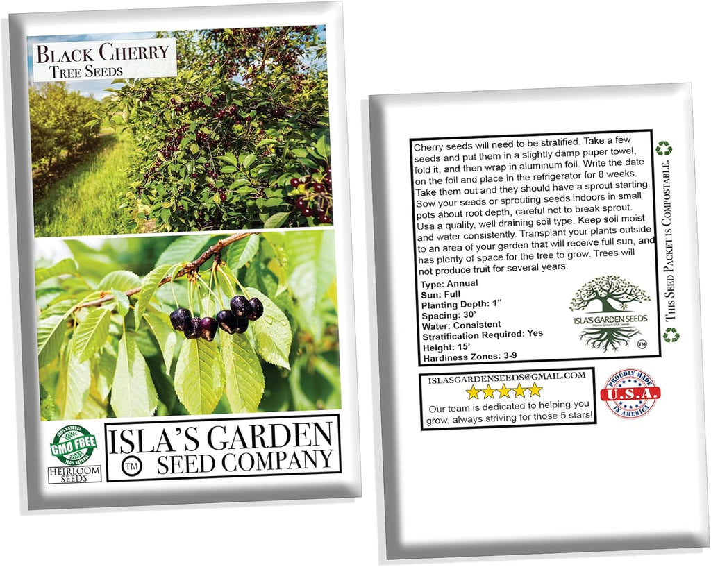 Black Cherry Fruit Tree Seeds, 25+ Seeds Per Packet, Non GMO Heirloom Seeds E17884