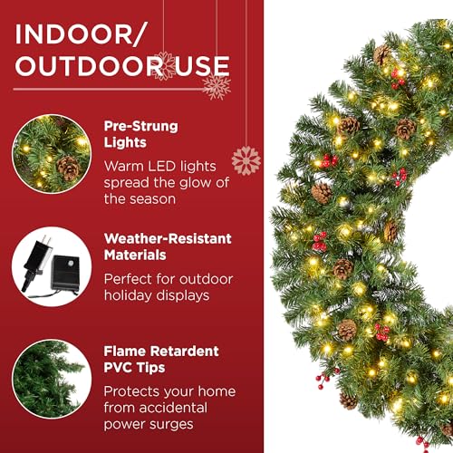 60in Artificial Pre-Lit Fir Christmas Wreath with 300 LED Lights Q1825