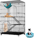 46 inch 3-Tier Folding Metal Wire Cat Cage with Wheels Shelves Ladders Tray R194449