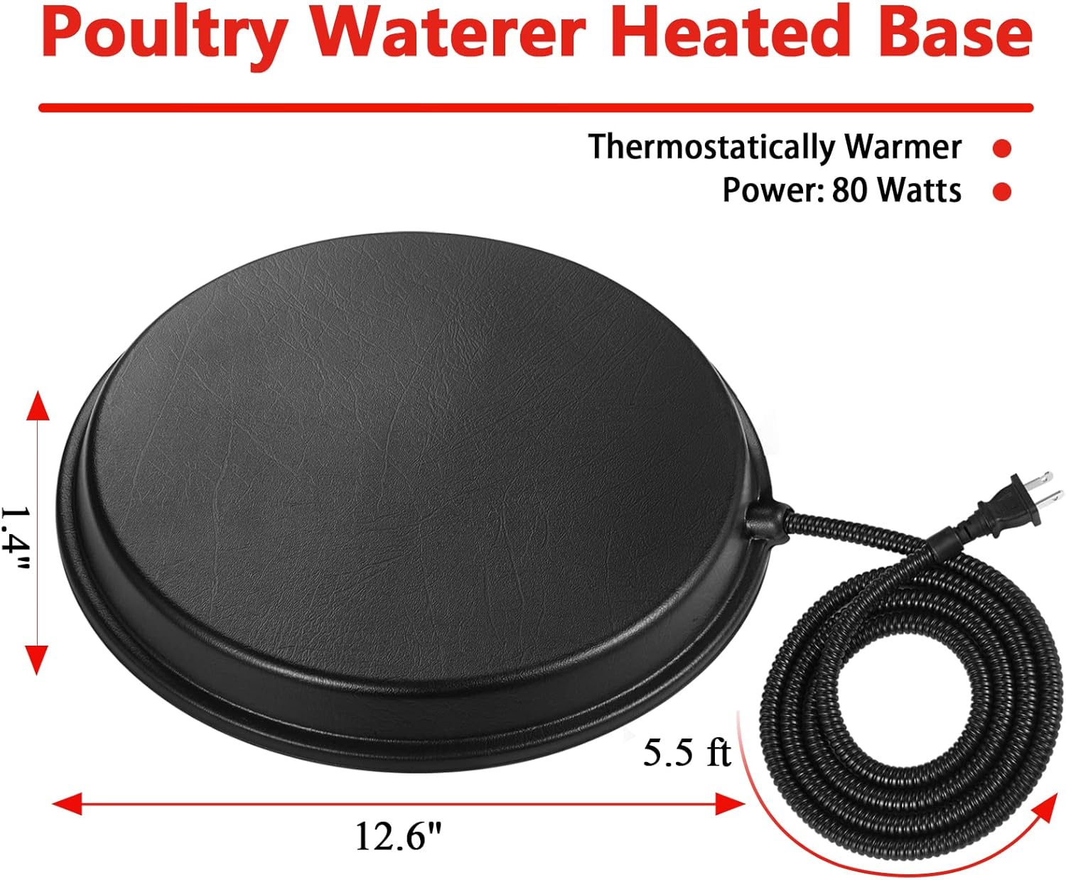 Chicken Waterer Heater 80 Watts Heated Base for Metal Poultry Founts O830