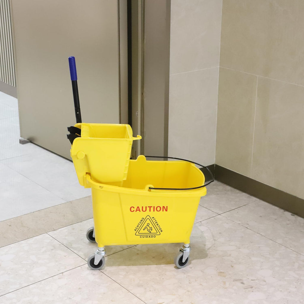 35 Quart Yellow Mop Bucket with Side Press Wringer on Wheels H835861