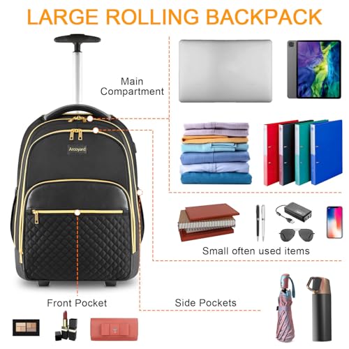 Black Gold Rolling Backpack with Wheels G13906