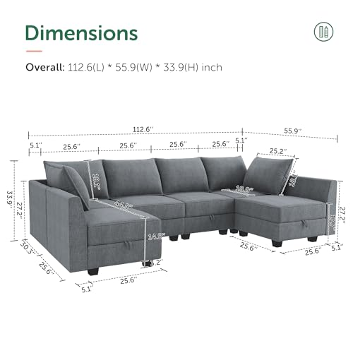 Grey Modular Sectional Sofa with Storage O356