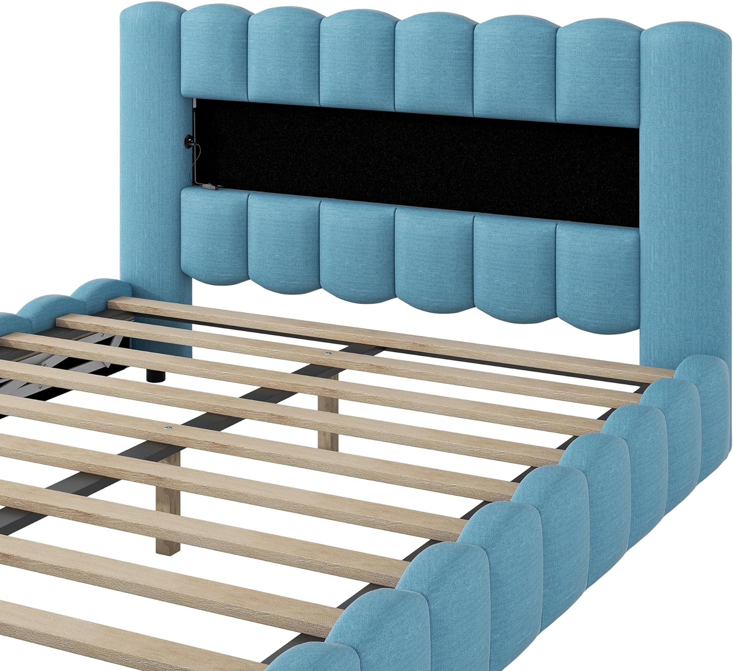 Queen Size Upholstered Storage Bed Frame with LED Headboard S8954