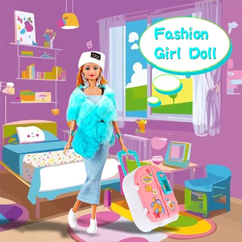 105 Pcs Doll and Closet Playset Wardrobe Set Including One Doll Wardrobe Shoes Rack Dress Shoes Hangers Necklace D719