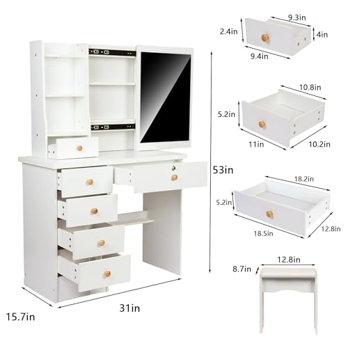 White Makeup Vanity Desk with Mirror and Storage Drawer J8382
