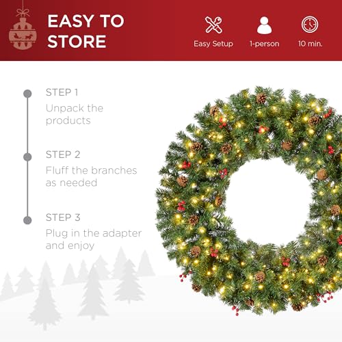 60in Artificial Pre-Lit Fir Christmas Wreath with 300 LED Lights Q1825