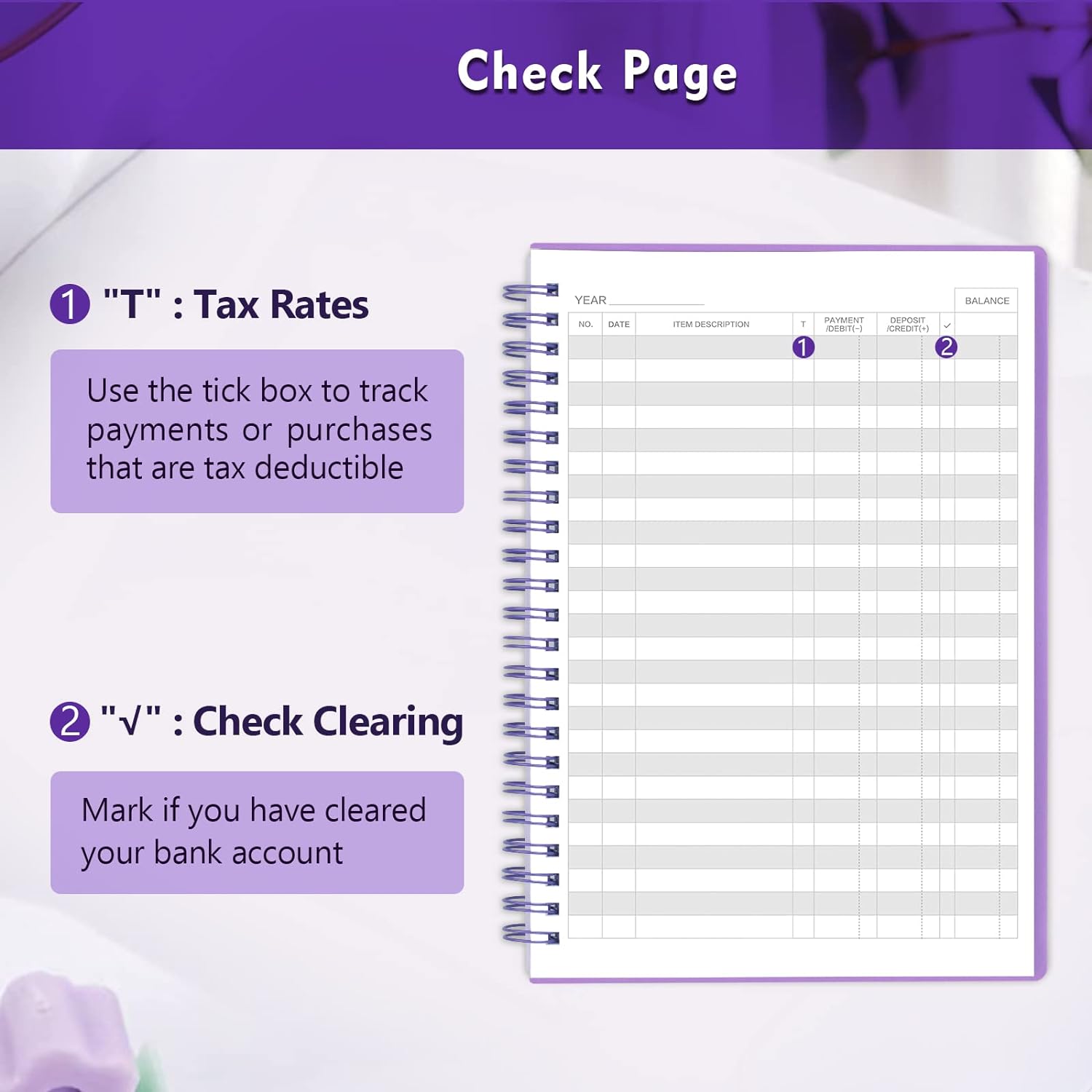 Purple Double Spiral Check Register Book A90436