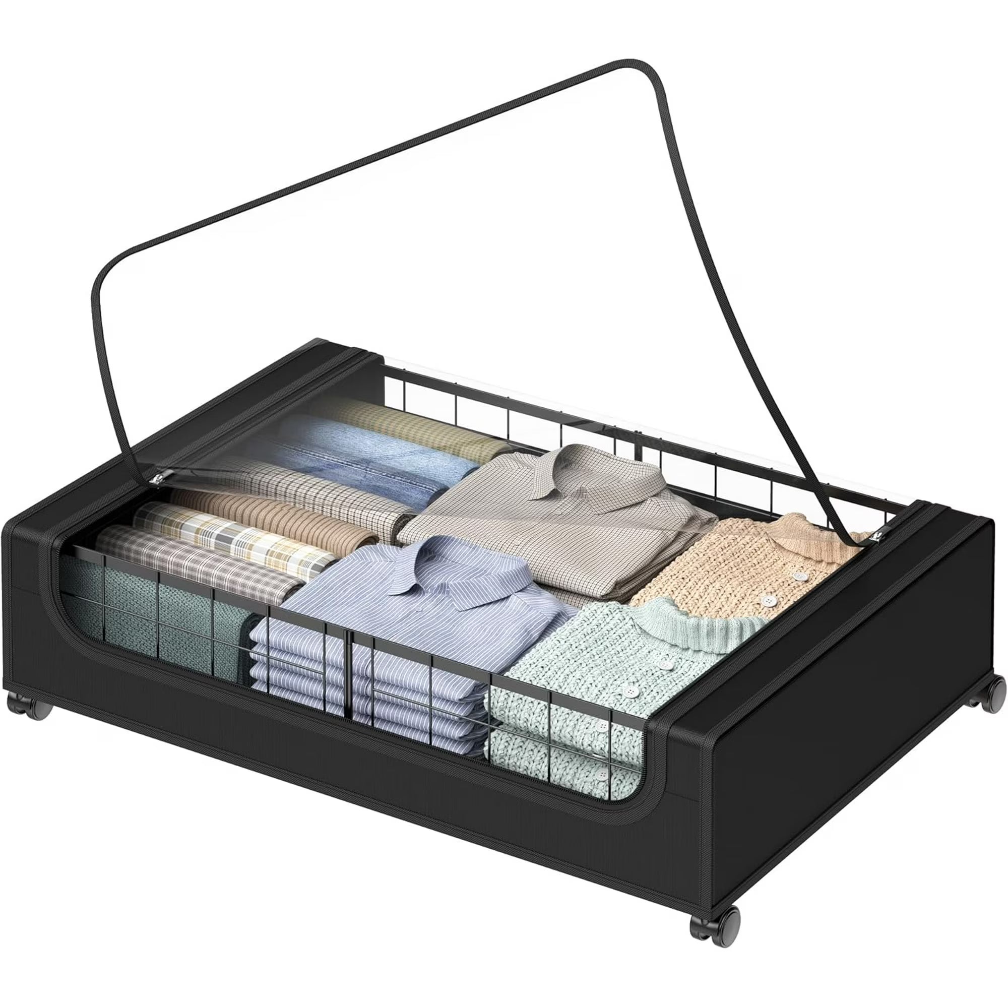 Black Under Bed Storage Drawers with Wheels and Cover N175820