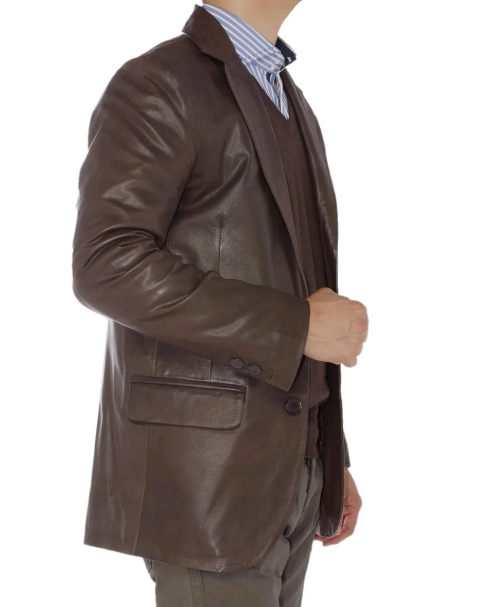Brown Lambskin Leather Blazer Jacket S211