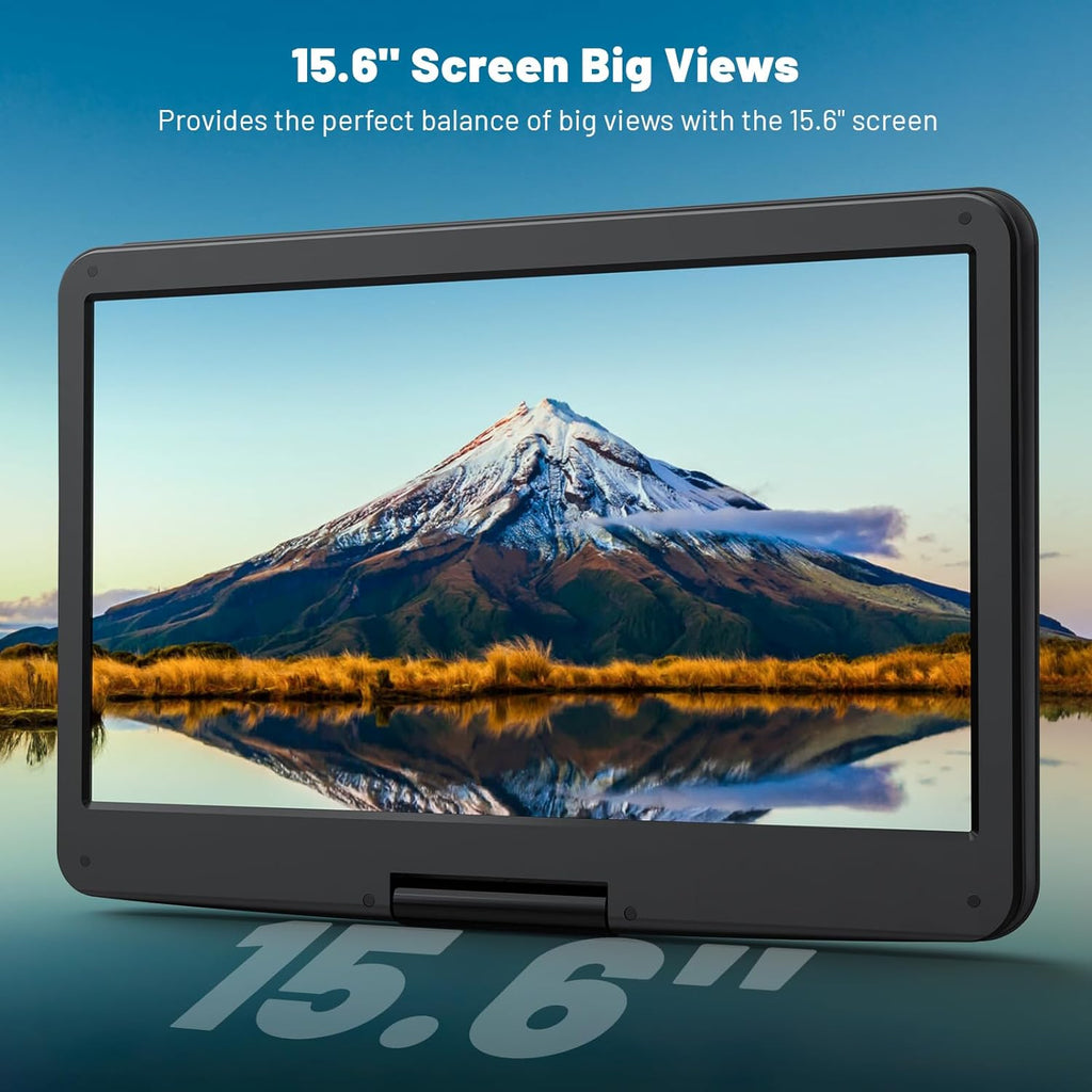 17.5” Portable DVD Player with 15.6” HD Screen, 6 Hours Rechargeable Battery, Dual Speakers, Remote Control, Black H3342