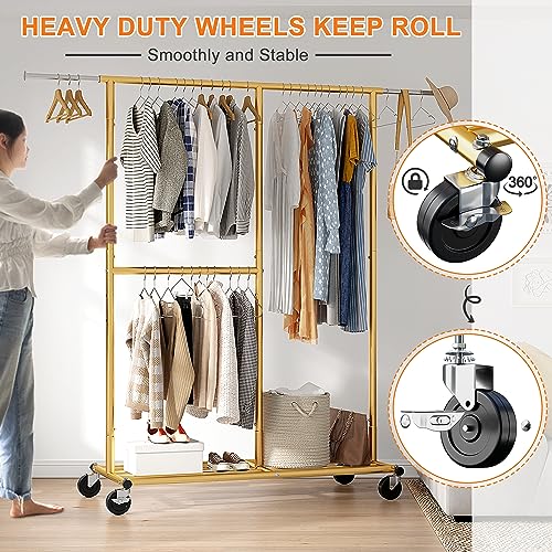 Gold Rolling Heavy Duty Clothes Rack with Wheels 17.7" D x 69.1" W x 71.9" H N184764