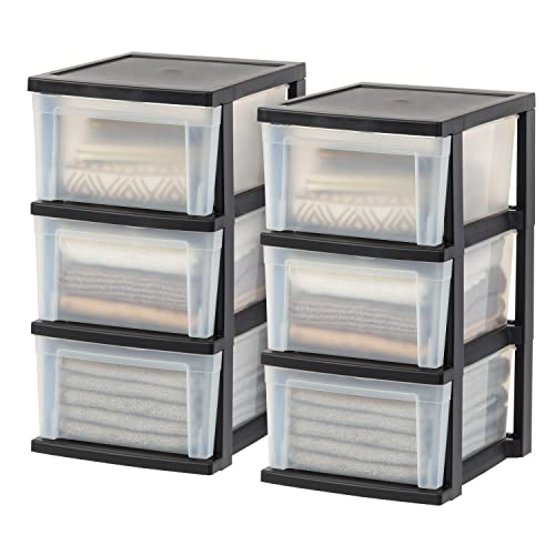 Black/Clear 3-Drawer 2-Pack Plastic Drawer Storage Organizer Y6038