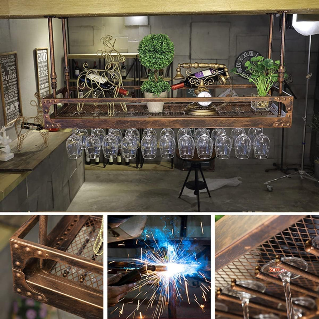 Coppery Bronze Metal Wall-Mounted Wine Glass Rack, 60x35cm T277