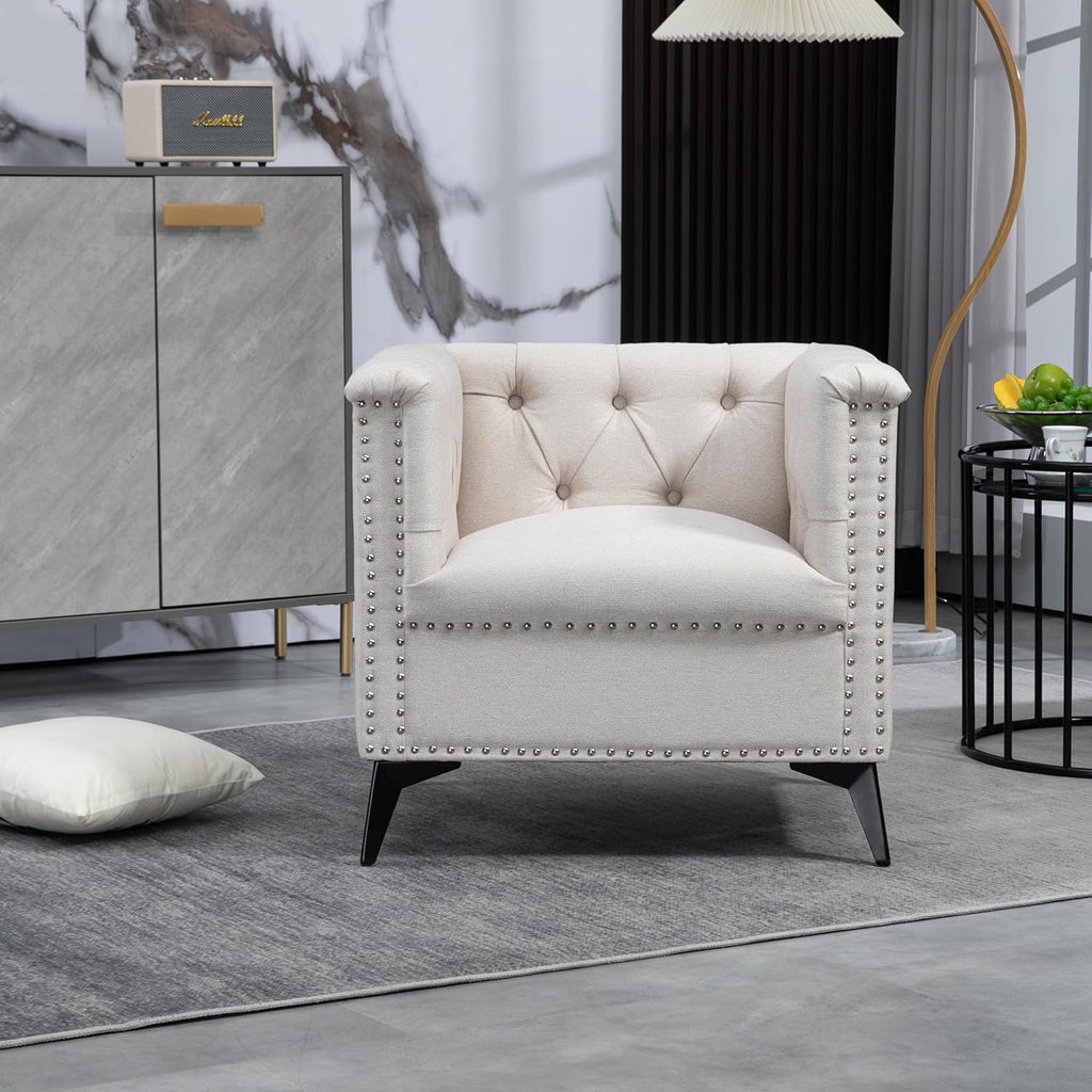 Beige Linen Fabric Accent Arm Chair O63948