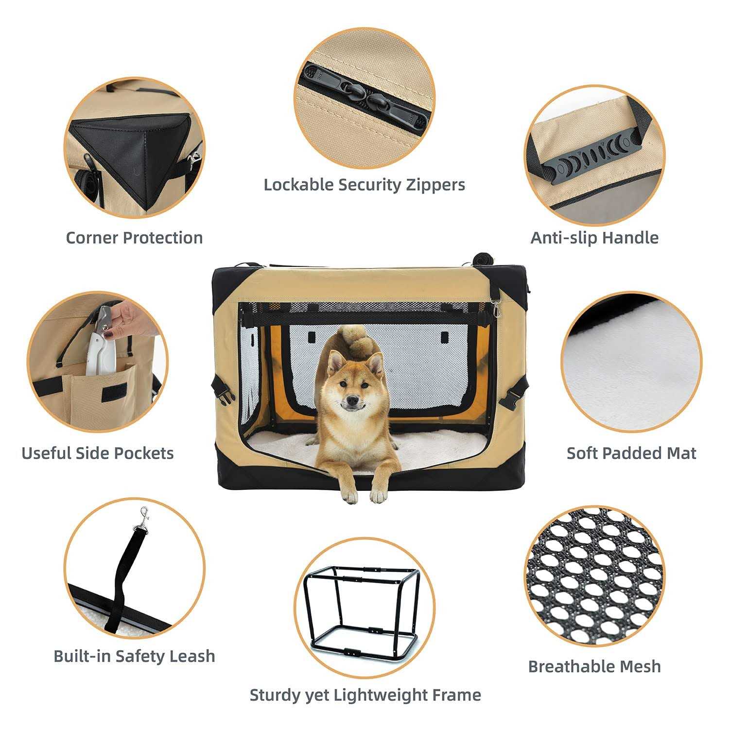 Collapsible Dog Crate with Chew Proof Mesh Windows M873
