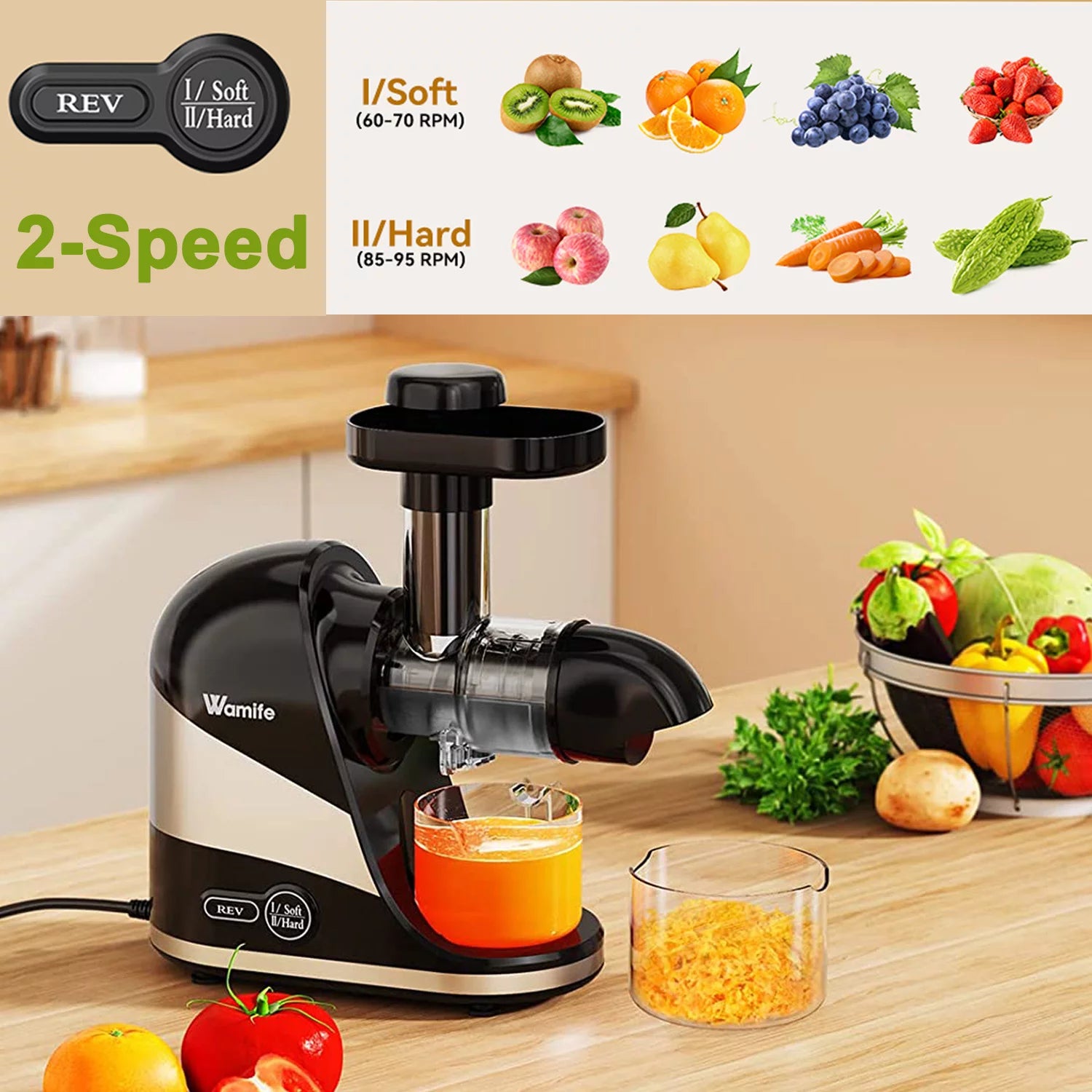 2 Modes Cold Press Masticating Juicer with Quiet Motor E39681