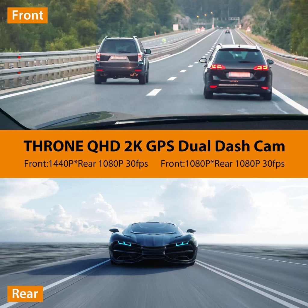 2K 1440P Front and Rear Dash Cam with WiFi GPS Night Vision D4812