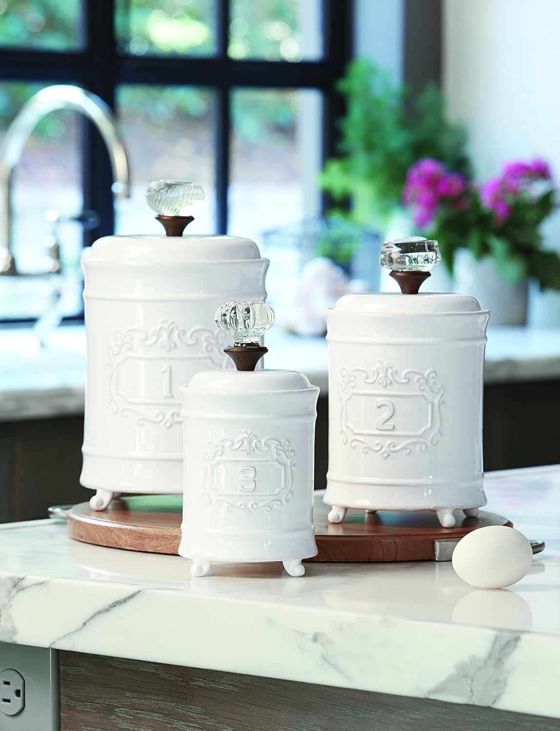 White Kitchen Canister Set of 3 P211