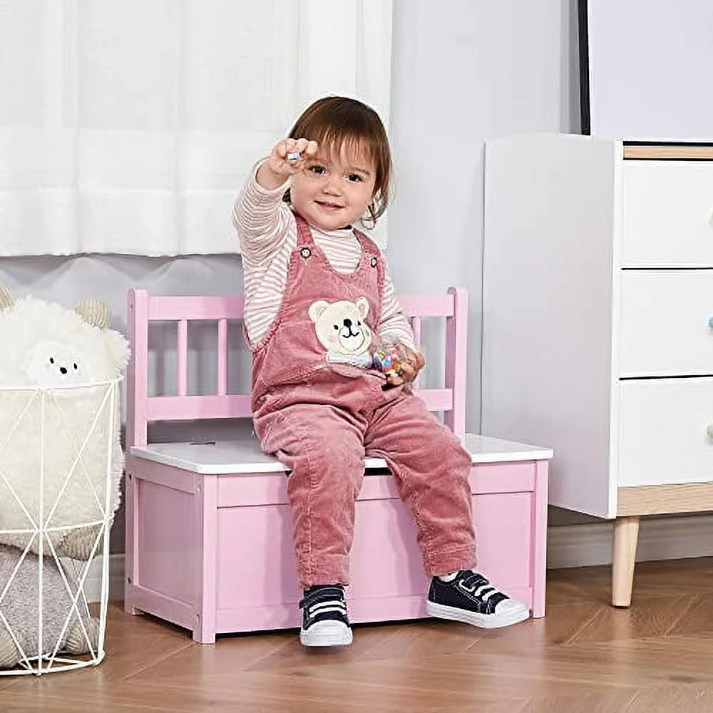Wooden Toy Organizer Chest Storage Box With Seat Bench Cabinet Cube With Safety Pneumatic Rod N1658