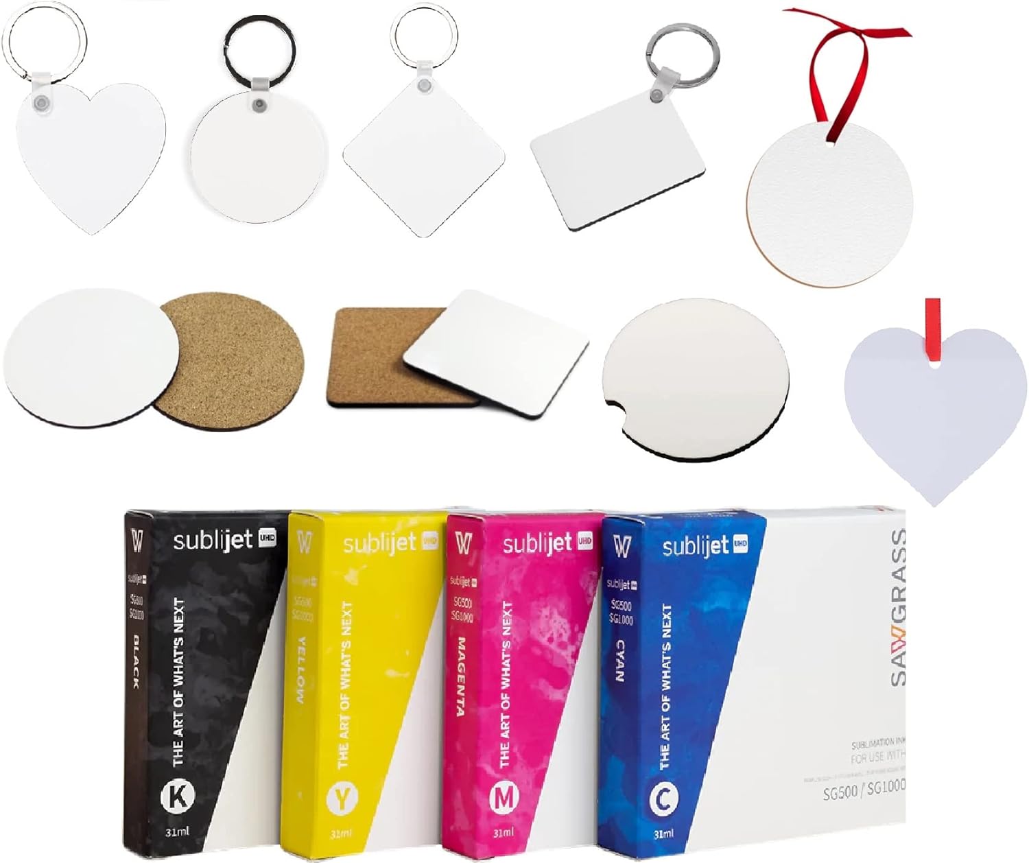 Sublimation Printer Bundle with Sublijet UHD Inks Sublimation Paper 8.5x11 & Blanks (White) W338696
