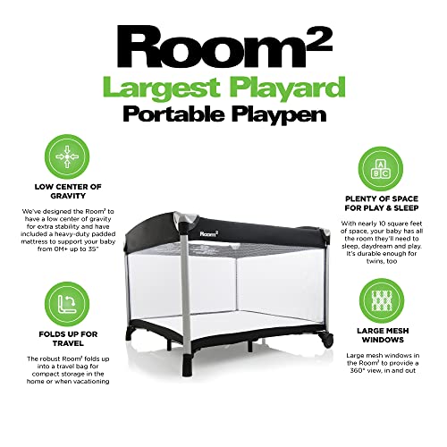 Large Portable Playpen with Mesh Windows and Waterproof Mattress Sheet (Charcoal) D3253