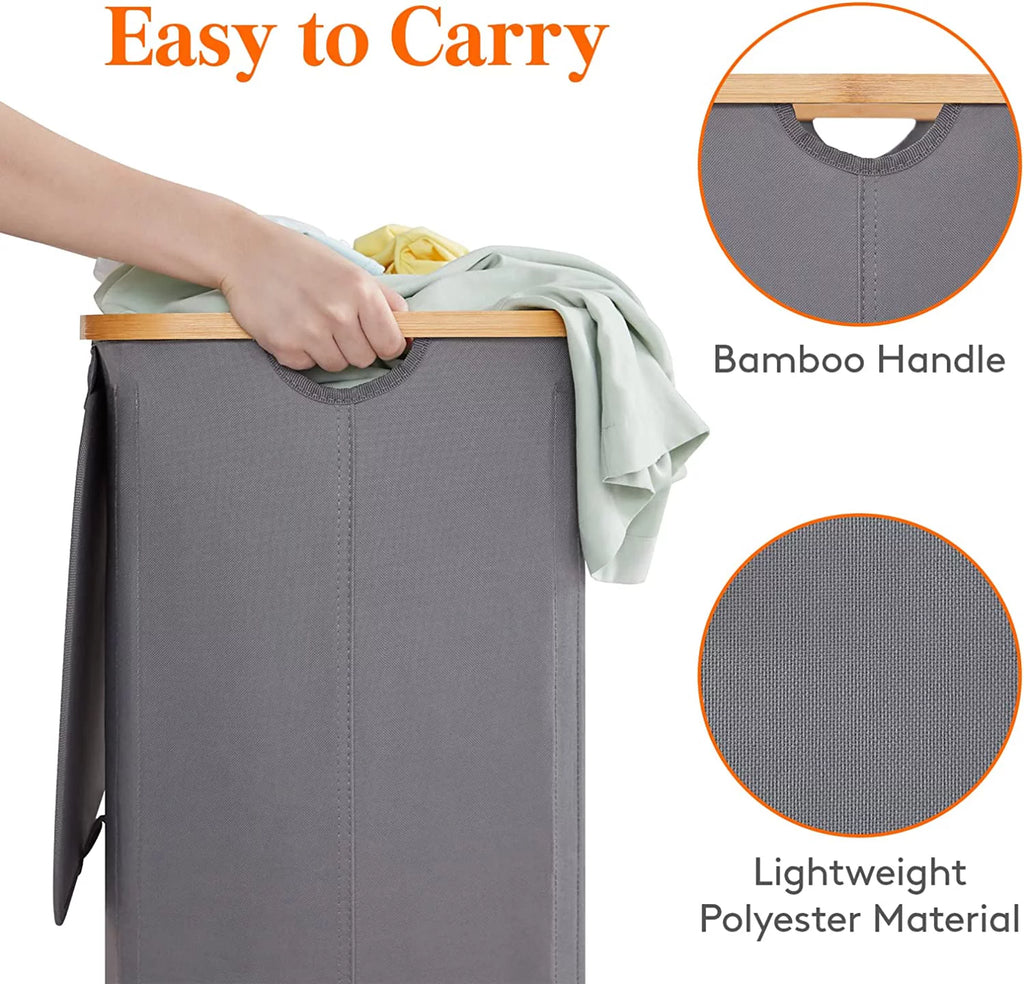 100L Laundry Basket with Lid Removable Bag Grey G37985