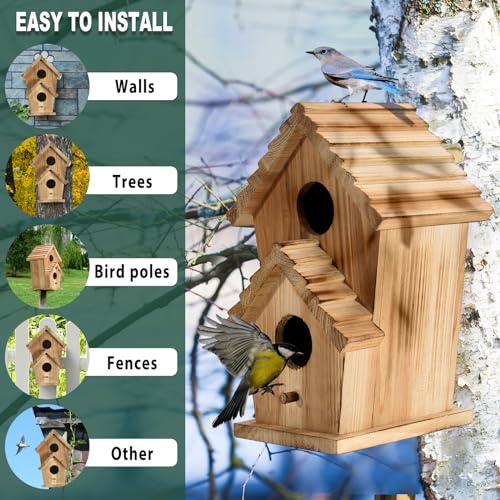 2 Hole Wooden Outdoor Bird House H8865