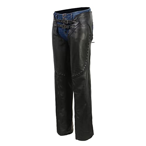 Black Low-Rise Waist Front Double Buckle Rivet Detailing Motorcycle Chaps G317