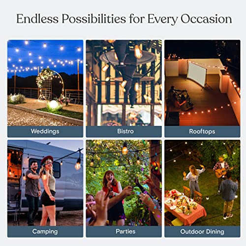 Waterproof LED Outdoor String Lights, 24 Ft, Dimmable 2w Vintage Edison Bulbs, Black X1347