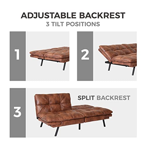 Brown PU Leather Memory Foam Convertible Futon Sofa Bed Y593407