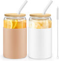 16OZ Glass Cups with Bamboo Lids and Straws 2 Pack S3089